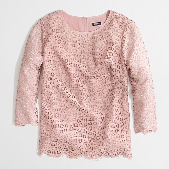 J. Crew Factory Tops - J. CREW Blush Pink Scalloped Cutout Lace Top